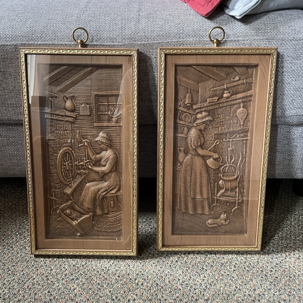 Vintage Early American Colonial Woman Iron Metalcraft Wall Art 3D Framed